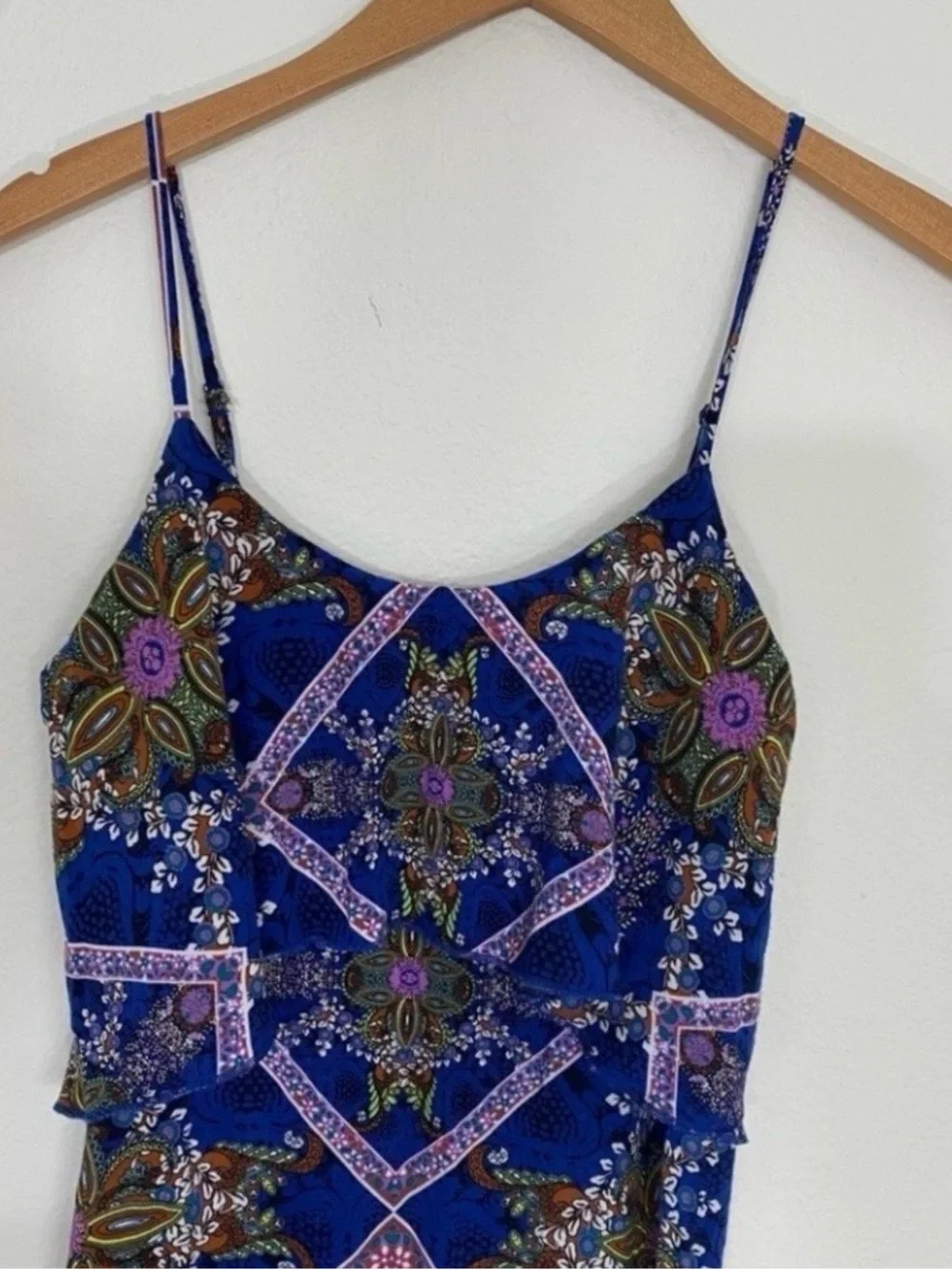 3/$25 Xhilaration Junior Blue Paisley Maxi Dress Size Small Boho Hippie Vacation - Picture 3 of 14